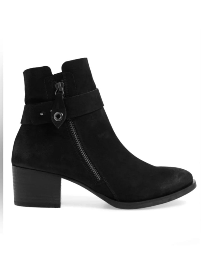 Paul Green Black Suede Sheridan Side-Zip Block Heel Ankle Booties 10
